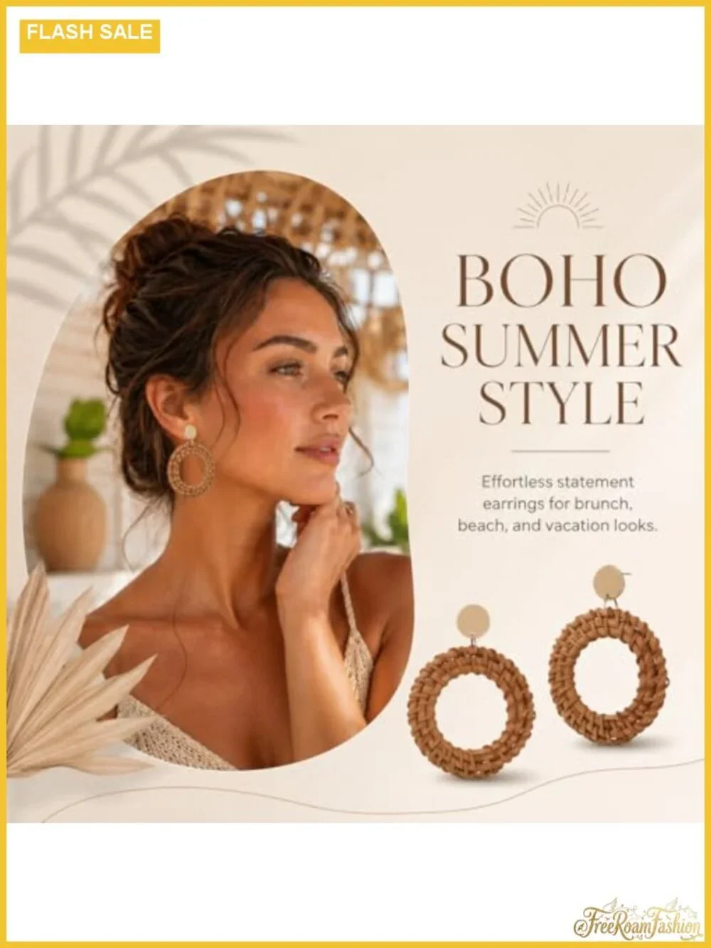 Handwoven Rattan Dangle Earrings Boho Beach Jewelry Women